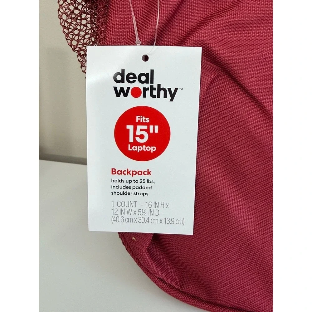Deal Worthy Backpack Unisex One Size Red 15in Laptop Sleeve NWT
